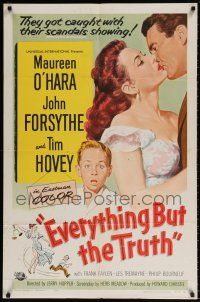8p270 EVERYTHING BUT THE TRUTH 1sh '56 sexy Maureen O'Hara got caught with her scandals showing!
