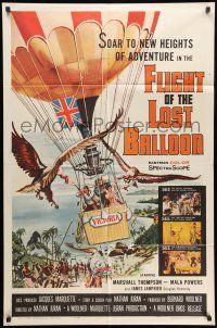 8p307 FLIGHT OF THE LOST BALLOON 1sh '61 Marshall Thompson, Mala Powers, cool action art!