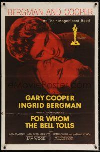8p315 FOR WHOM THE BELL TOLLS 1sh R57 c/u of Gary Cooper & Ingrid Bergman, Hemingway!