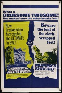 8p323 FRANKENSTEIN CREATED WOMAN/MUMMY'S SHROUD 1sh '67 Hammer horror double bill!