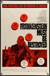 8p324 FRANKENSTEIN MUST BE DESTROYED 1sh '70 Cushing is more monstrous than his monster!