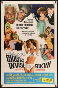 8p345 GHOST IN THE INVISIBLE BIKINI 1sh '66 Boris Karloff + sexy girls & wacky horror images!