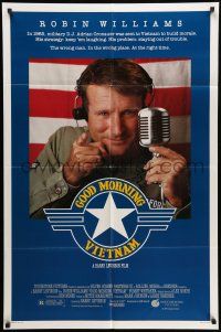 8p359 GOOD MORNING VIETNAM 1sh '87 military radio DJ Robin Williams, directed by Barry Levinson!