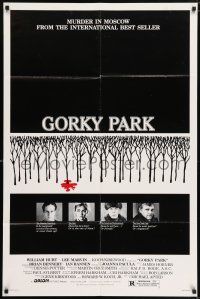 8p361 GORKY PARK 1sh '83 William Hurt, Lee Marvin, cool bloody snow in trees image!