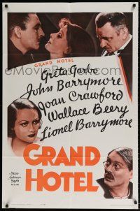 8p362 GRAND HOTEL 1sh R62 Greta Garbo, John & Lionel Barrymore, Joan Crawford, Wallace Beery