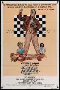 8p363 GREASED LIGHTNING 1sh '77 great art of race car driver Richard Pryor by Noble!