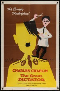 8p367 GREAT DICTATOR 1sh R58 art of Charlie Chaplin as Hitler-like Hynkel!