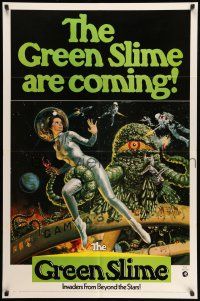 8p372 GREEN SLIME 1sh '69 classic cheesy sci-fi movie, wonderful art of sexy astronaut & monster!