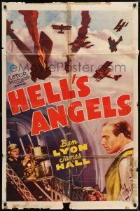 8p411 HELL'S ANGELS 1sh R47 Howard Hughes WWI classic, sexy Jean Harlow!