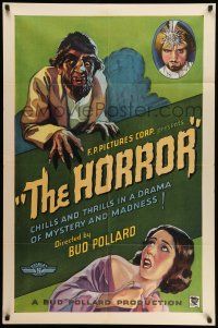 8p441 HORROR 1sh '32 cool stone litho art of man who becomes a monster & scared girl!