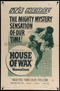 8p452 HOUSE OF WAX 2D 1sh '53 great horror artwork of monster & grabbing sexy girl!