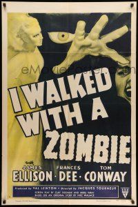 8p470 I WALKED WITH A ZOMBIE 1sh R52 classic Val Lewton & Jacques Tourneur voodoo horror!