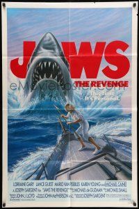 8p503 JAWS: THE REVENGE 1sh '87 art of the Great White Shark, this time it's personal!