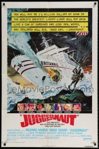 8p520 JUGGERNAUT 1sh '74 Richard Harris, art of ocean liner under attack by Bob McCall!