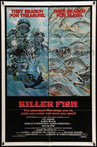 8p532 KILLER FISH 1sh '79 Lee Majors, Karen Black, piranha & divers horror artwork!