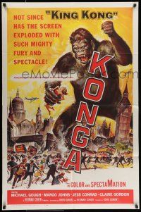 8p543 KONGA 1sh '61 great artwork of giant angry ape terrorizing city by Reynold Brown!