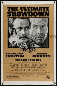 8p561 LAST HARD MEN style C 1sh '76 cool art of Charlton Heston, James Coburn & Barbara Hershey!
