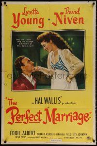 8p720 PERFECT MARRIAGE style A 1sh '46 great art of Loretta Young with David Niven!