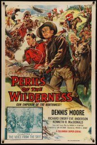 8p721 PERILS OF THE WILDERNESS chapter 1 1sh '55 Gordon Bennet serial, The Voice from the Sky!