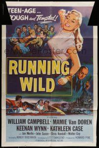 8p785 RUNNING WILD 1sh '55 sexy bad Mamie Van Doren is teen-age, tough and tempted!
