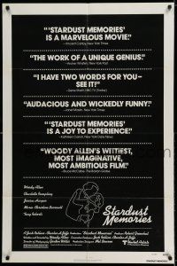 8p865 STARDUST MEMORIES reviews 1sh '80 directed by Woody Allen, constellation art by Burt Kleeger!