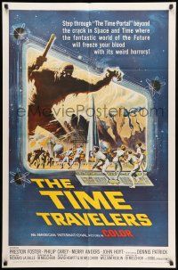 8p926 TIME TRAVELERS 1sh '64 cool Reynold Brown sci-fi art of the crack in space and time!