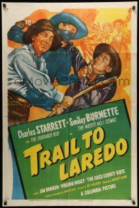 8p939 TRAIL TO LAREDO 1sh '48 art of Charles Starrett as The Durango Kid with Smiley Burnette!