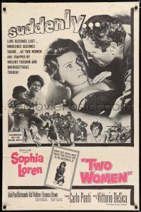 8p948 TWO WOMEN 1sh '61 Sophia Loren, Vittorio De Sica, suddenly love becomes lust!