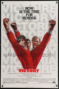 8p959 VICTORY 1sh '81 John Huston, art of soccer players Stallone, Caine & Pele by Jarvis!