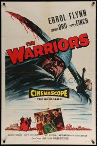 8p965 WARRIORS 1sh '55 Errol Flynn, Joanne Dru & Peter Finch, bloody sword art!