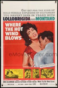8p972 WHERE THE HOT WIND BLOWS 1sh '60 Jules Dassin's La Legge, art of sexy Gina Lollobrigida!