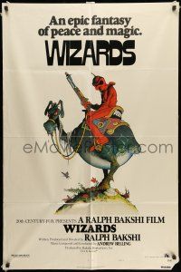 8p983 WIZARDS style A 1sh '77 Ralph Bakshi directed animation, cool fantasy art by William Stout!