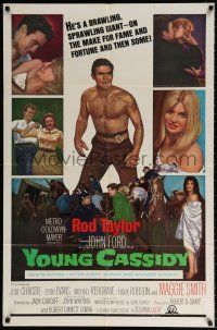 8p992 YOUNG CASSIDY 1sh '65 John Ford, bellowing, brawling, womanizing Rod Taylor!