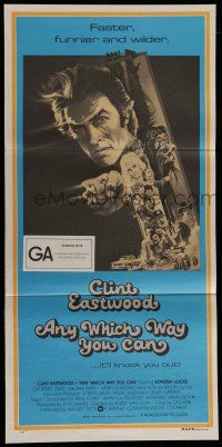 8r652 ANY WHICH WAY YOU CAN Aust daybill '80 cool artwork of Clint Eastwood & Clyde by Bob Peak!