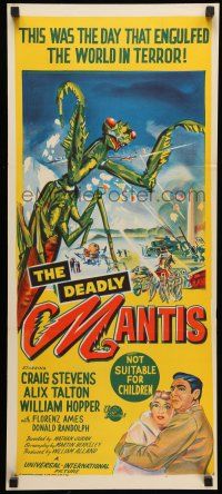 8r717 DEADLY MANTIS Aust daybill '57 great art of giant insect monster attacking Washington D.C.!