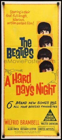 8r783 HARD DAY'S NIGHT Aust daybill '64 The Beatles in their 1st hilarious film, rock & roll classic