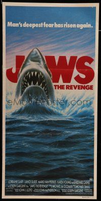 8r810 JAWS: THE REVENGE Aust daybill '87 great artwork of shark, man's deepest fear has risen!