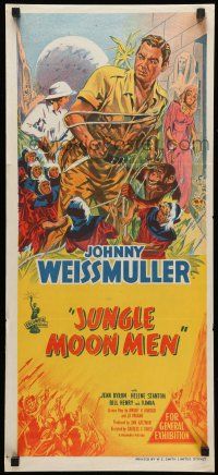 8r816 JUNGLE MOON MEN Aust daybill '55 Johnny Weissmuller as himself with Byron & Kimba the chimp!
