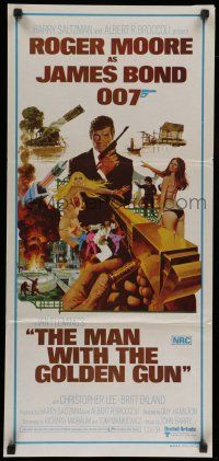 8r841 MAN WITH THE GOLDEN GUN Aust daybill '74 art of Roger Moore as James Bond by McGinnis!