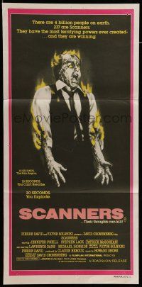 8r911 SCANNERS Aust daybill '81 David Cronenberg, in 20 seconds your head explodes, sci-fi art!