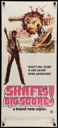 8r917 SHAFT'S BIG SCORE Aust daybill '72 great art of mean Richard Roundtree with big gun by Solie
