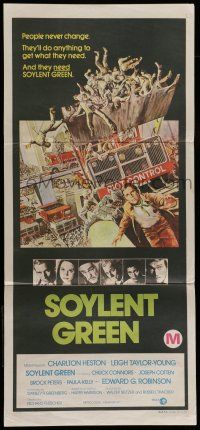 8r931 SOYLENT GREEN Aust daybill '73 Charlton Heston trying to escape riot control by John Solie!