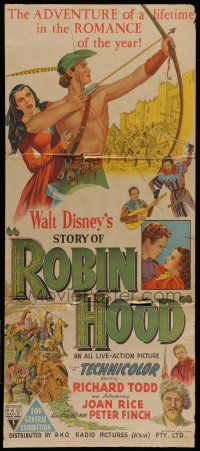 8r944 STORY OF ROBIN HOOD Aust daybill '52 Richard Todd with bow & arrow, Joan Rice, Disney