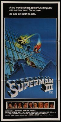 8r948 SUPERMAN III Aust daybill '83 art of Christopher Reeve flying, Richard Pryor by Larry Salk!