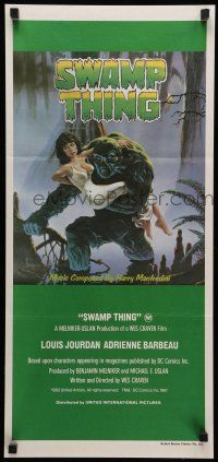8r951 SWAMP THING Aust daybill '82 Wes Craven, cool Hescox art of him holding Adrienne Barbeau!