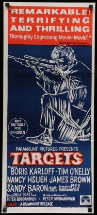 8r957 TARGETS Aust daybill '68 Boris Karloff, Tim O'Kelly, Peter Bogdanovich, art of sniper!