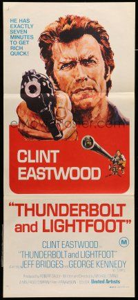 8r976 THUNDERBOLT & LIGHTFOOT Aust daybill '74 artwork of Clint Eastwood with pistol & huge gun!