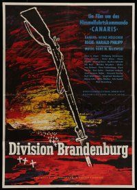 8r528 BRANDENBURG DIVISION German '60 cool artwork of rifle over red beach, World War II!