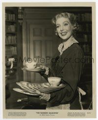 8s266 FARMER'S DAUGHTER 8x10 still '47 great close up of pretty Loretta Young holding dishes!