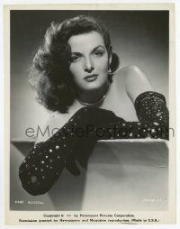 8s392 JANE RUSSELL 8x10.25 still '59 super sexy close portrait with sequined gloves!